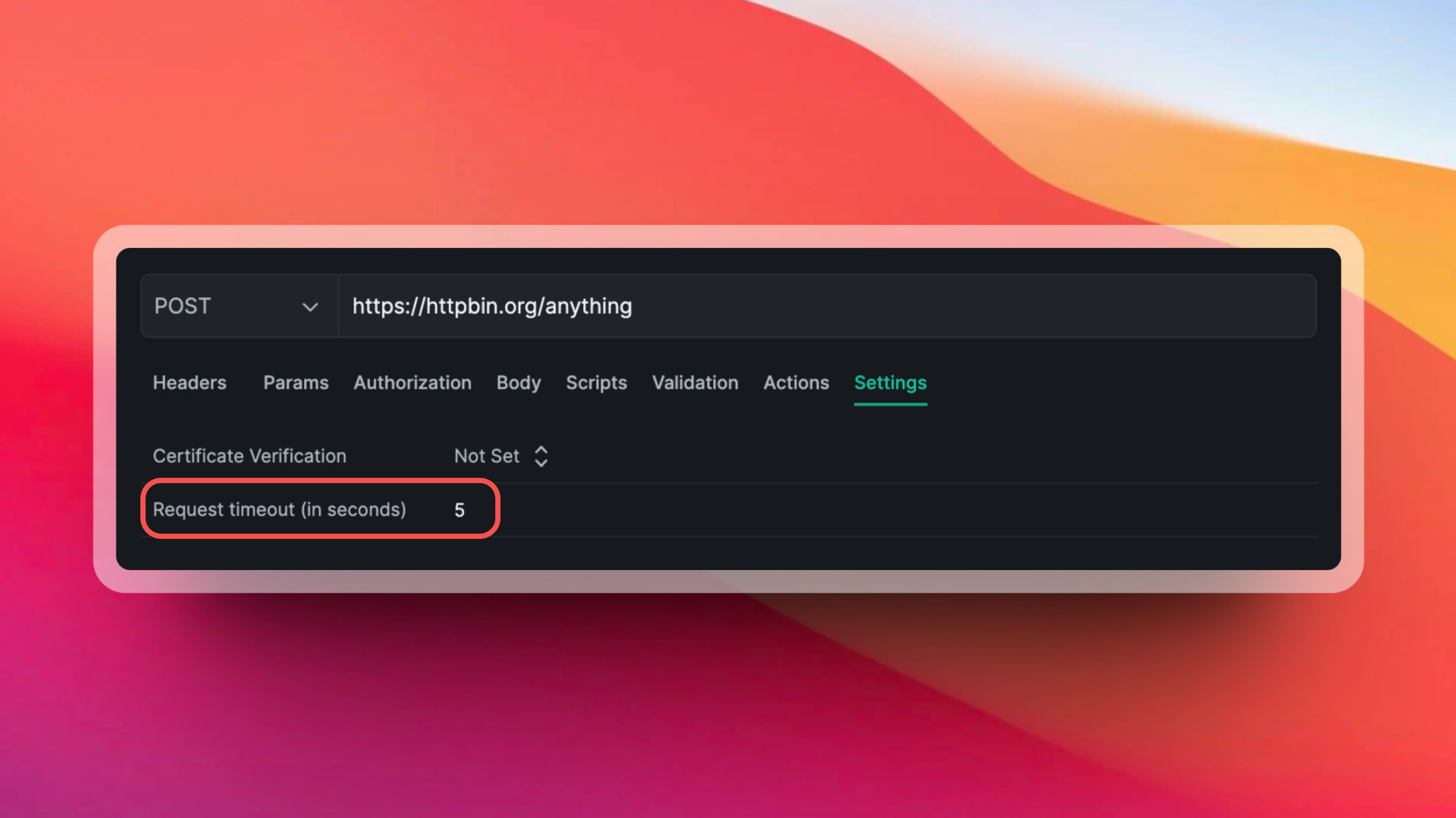 Screenshot of Testfully's request timeout feature