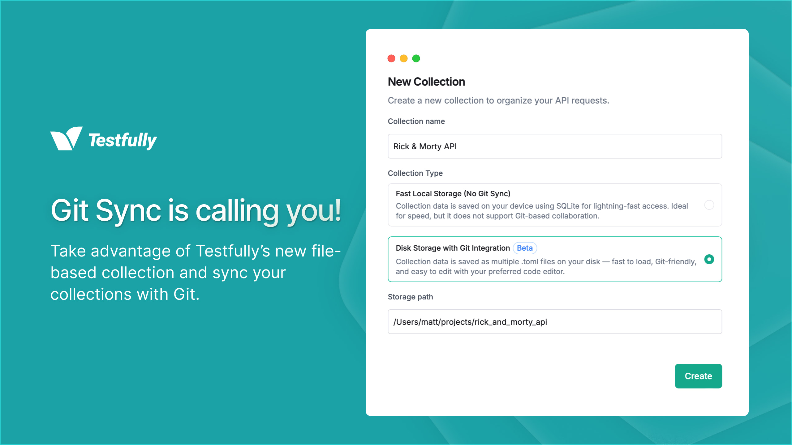 Screenshot of the form to create file-based collection